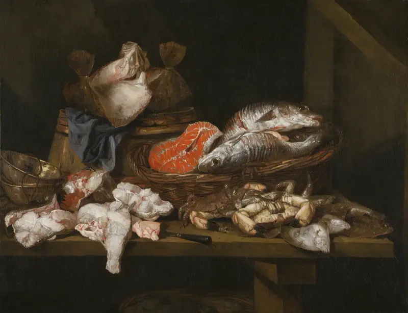 Stilleben med fisk och kräftdjur av Abraham van Beyeren