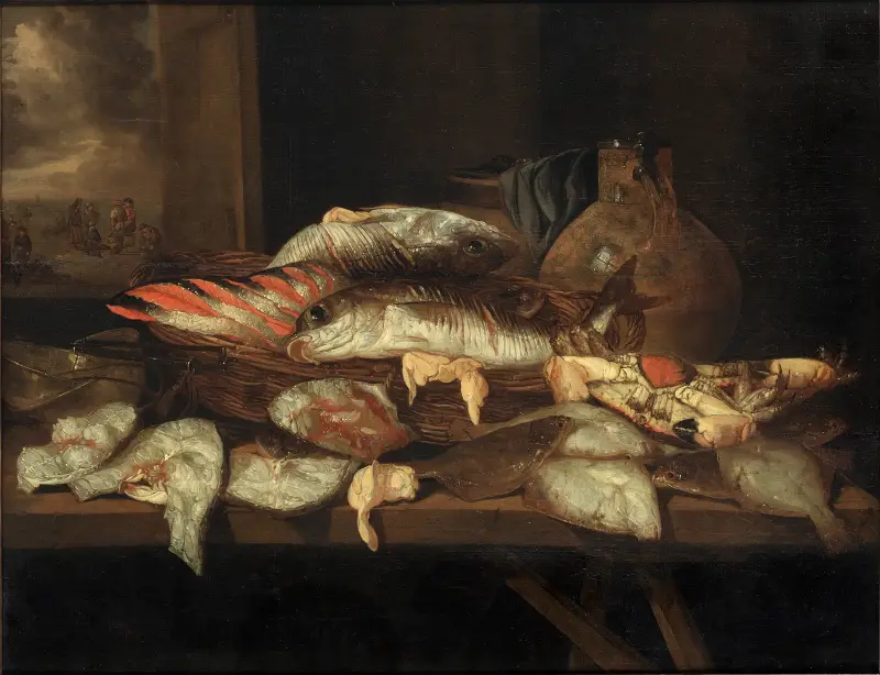 Stillleben mit Heilbutt und anderen Fischen von Abraham van Beyeren