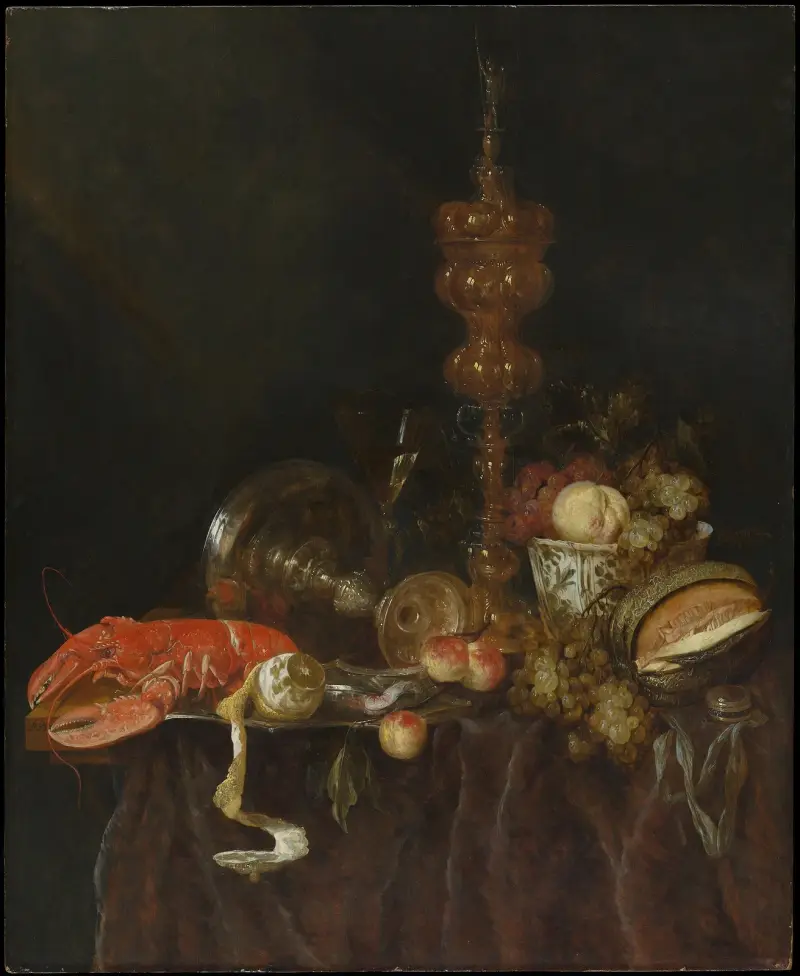 Stilleben med hummer och frukt av Abraham van Beyeren