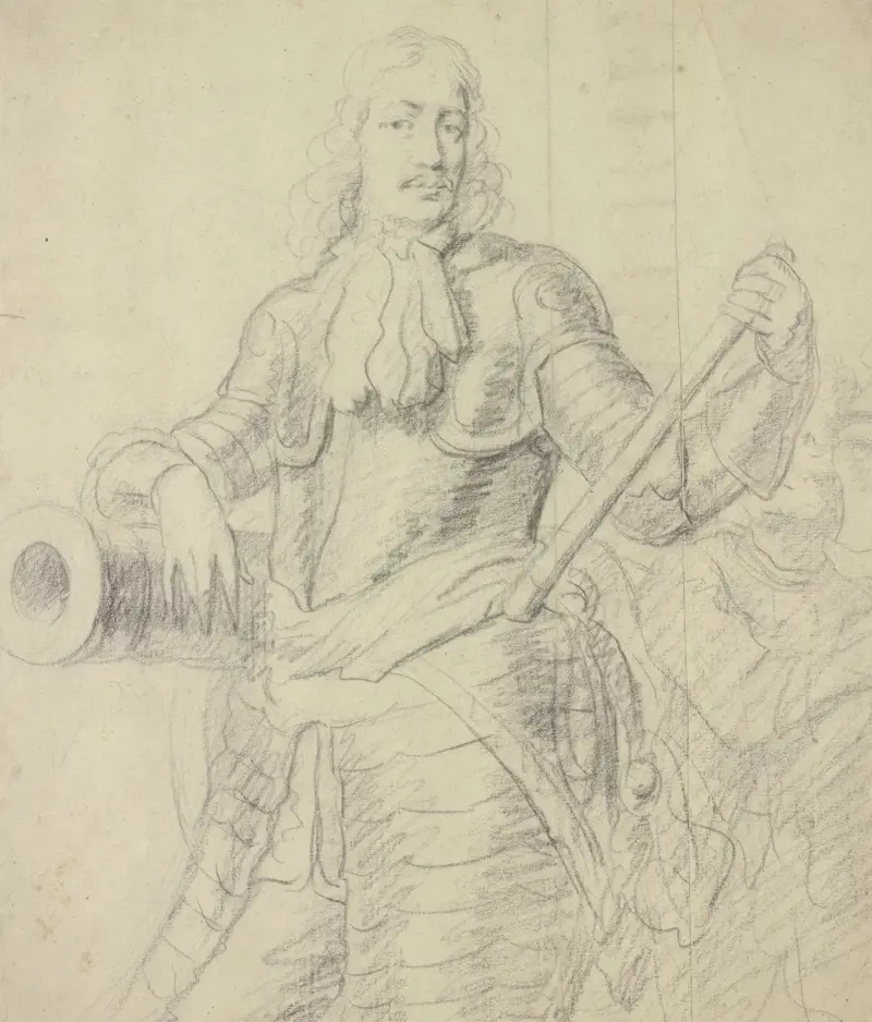 Ein Mann im Harnisch, auf eine Kanone gelehnt av Anthony van Dyck