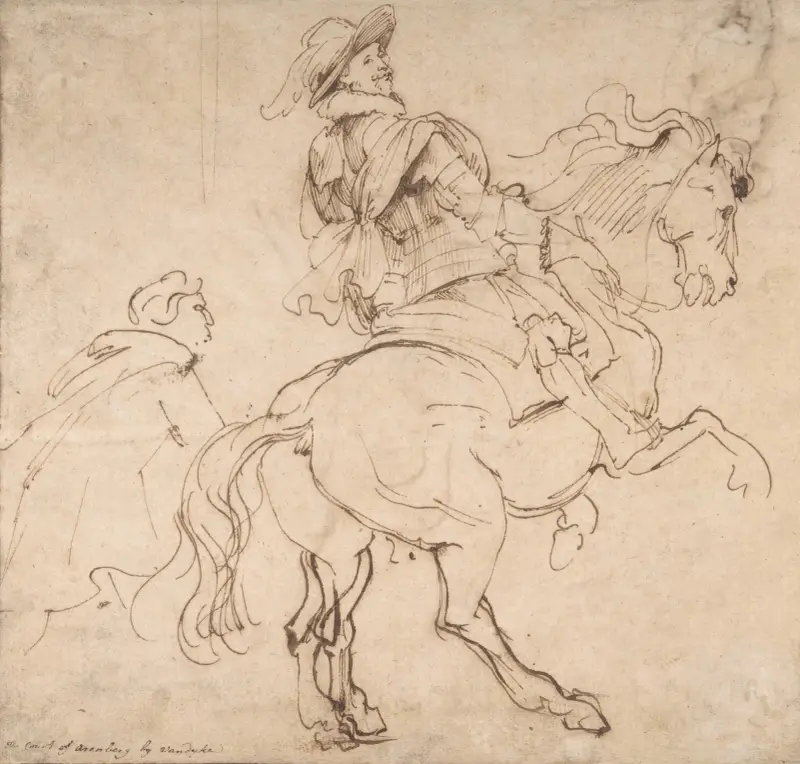 Studie till ett ryttarporträtt, möjligen av Albert de Ligne, greve av Arenberg av Anthony van Dyck