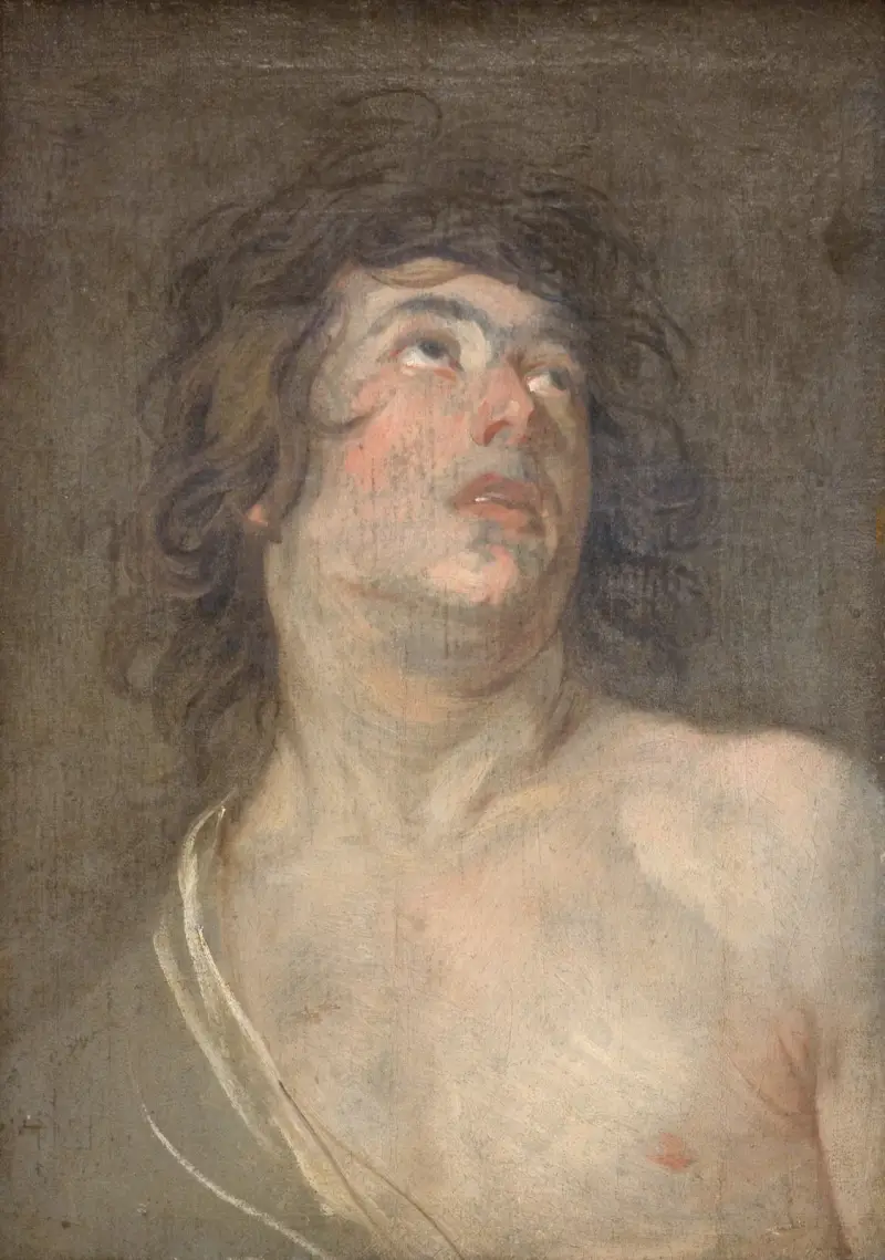 Studienkopf eines nach oben blickenden jungen Mannes. Hl. Sebastian von Anthony van Dyck