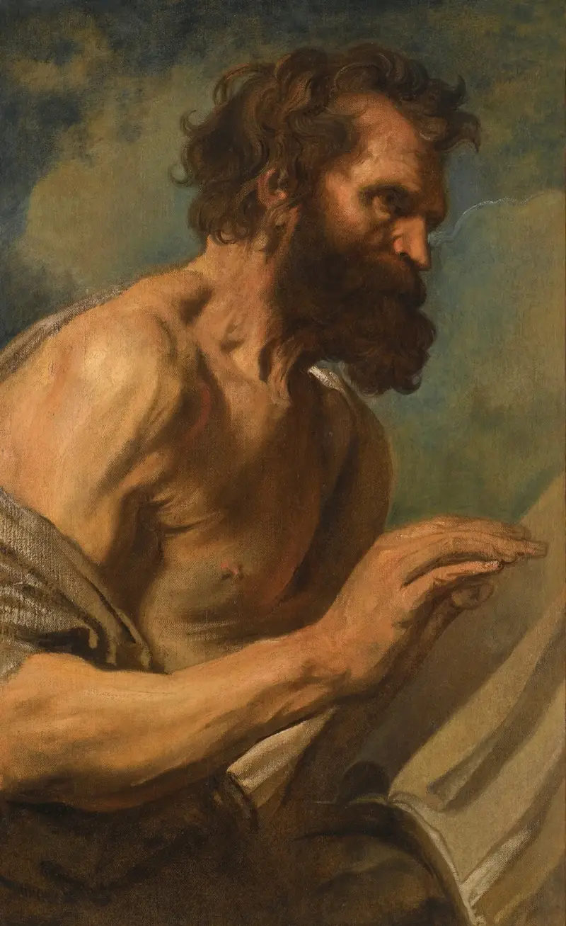 Studie av en skäggig man med höjda händer av Anthony van Dyck