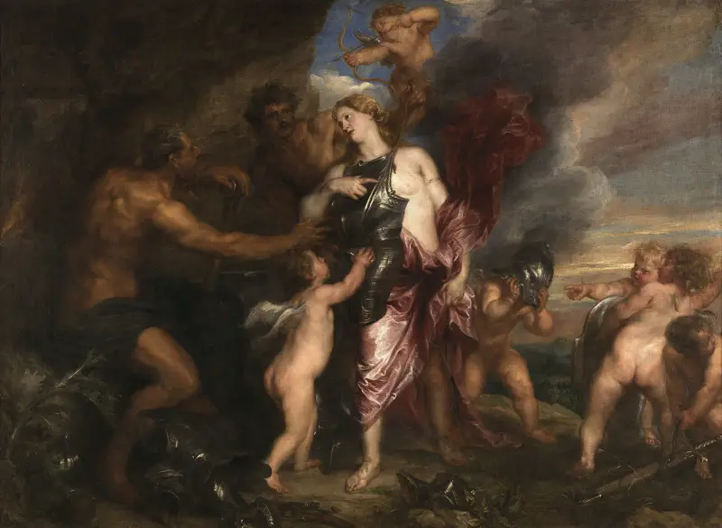 Thetis tar emot den nya rustningen till Achilles i Vulkans smedja av Anthony van Dyck
