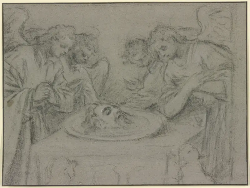 Fyra änglar samlade kring Johannes Döparens avhuggna huvud av Anthony van Dyck