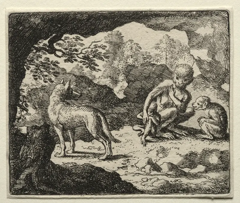 The Wolf in the Monkey’s Den av Allaert van Everdingen