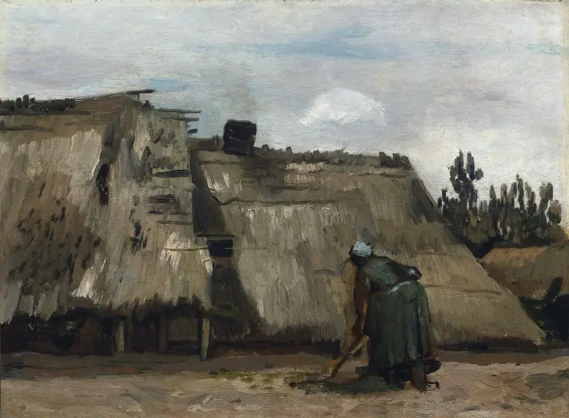 Bondkvinna som gräver framför sin stuga av Vincent van Gogh