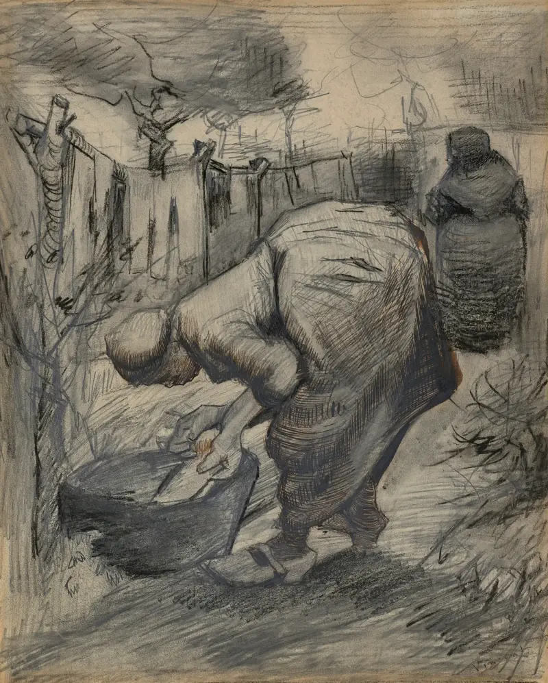 Boerin bij de wastobbe, in een tuin (Woman by the Wash Tub, in a Garden) av Vincent van Gogh