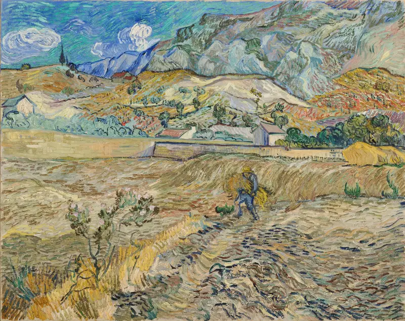 Krajobraz w Saint-Rémy (ogrodzone pole z chłopem), Vincent van Gogh