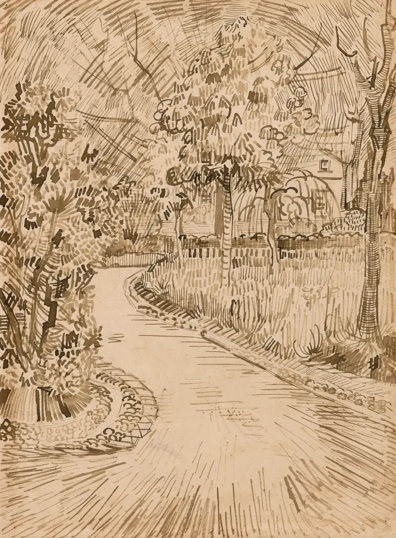 Park i Arles med ett hörn av det gula huset av Vincent van Gogh
