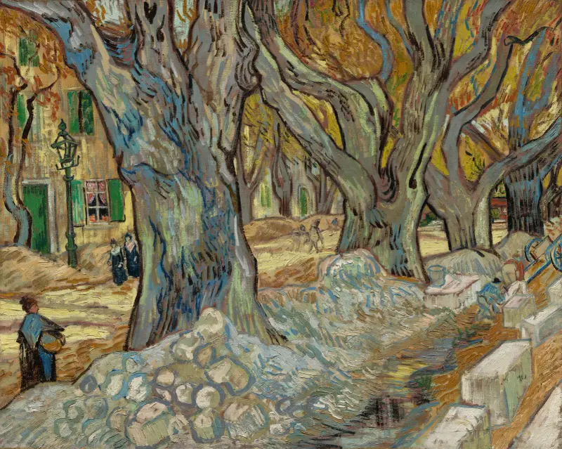 Velké platany (Opraváři cest v Saint-Rémy), Vincent van Gogh