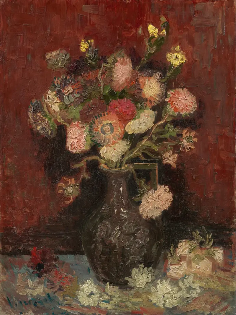 Vas med kinesiska astrar och gladioler av Vincent van Gogh