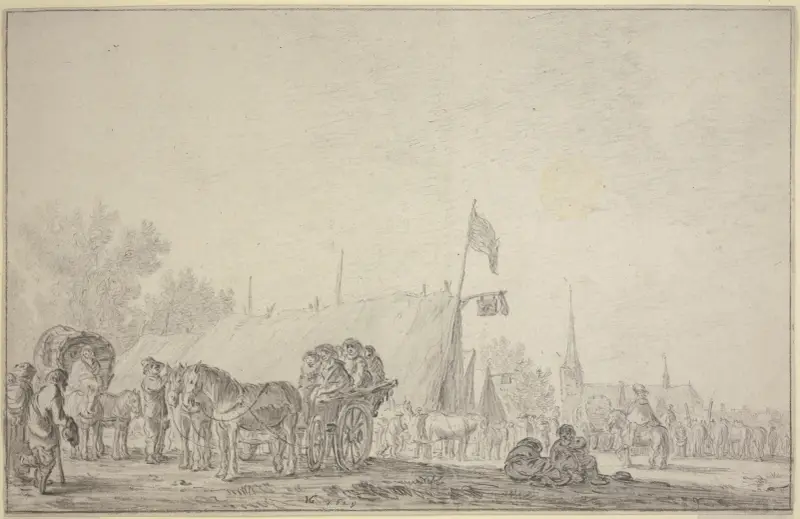 Marknad i byn Valkenburg av Jan van Goyen