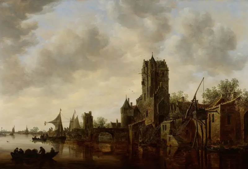 Flodlandskap med Pellecussen-porten nära Utrecht av Jan van Goyen