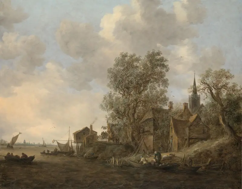 Vy över en stad vid en flod av Jan van Goyen