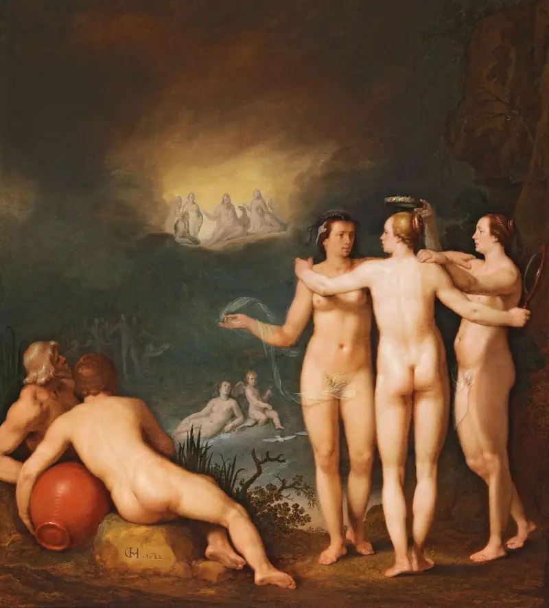 En allegorisk scen med de tre gracerna, Aglaia av Cornelis Cornelisz Van Haarlem