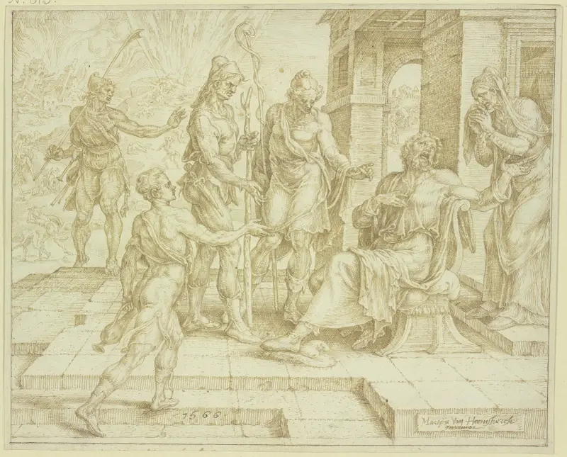 Job får budskapet om sin olycka av Maarten Van Heemskerck