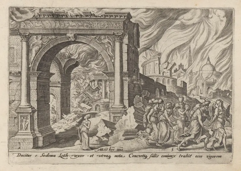 Lot und seine Familie verlassen das brennende Sodom von Maarten Van Heemskerck