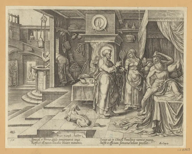 Der heilige Petrus heilt Aeneas in Lydda von Maarten Van Heemskerck
