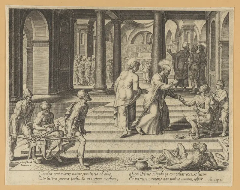Petrus botar den lame vid den sköna porten av Maarten Van Heemskerck