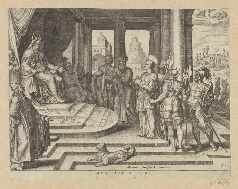 Stephanus vor dem Hohenpriester und dem Rat – Nr. 2 von Maarten Van Heemskerck
