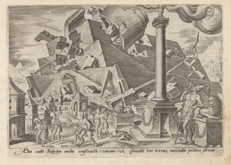 Babels torns förstörelse och folkens spridning av Maarten Van Heemskerck