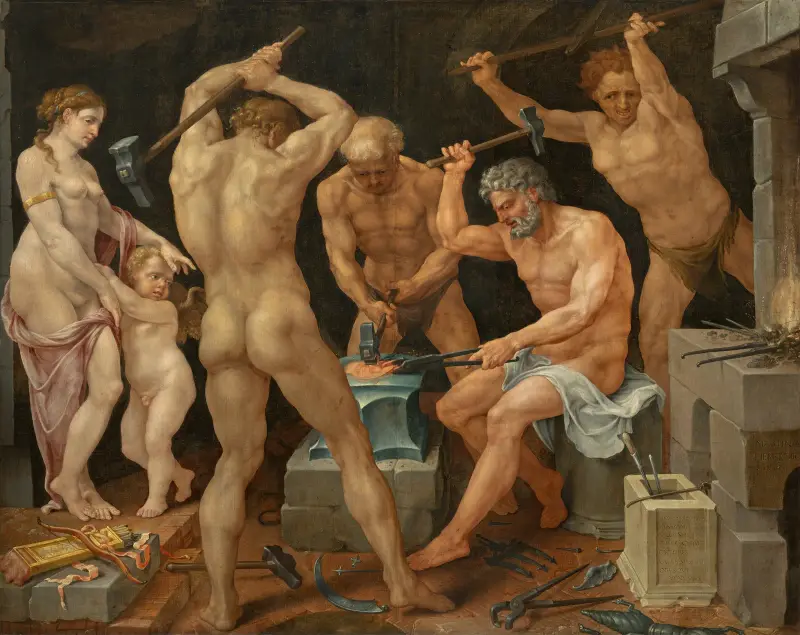 Venus och Amor i Vulkans smedja av Maarten Van Heemskerck