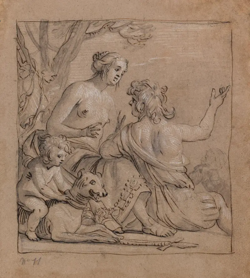 Mars och Venus i ett landskap med Eros ridande på en hund av Gerard van Honthorst