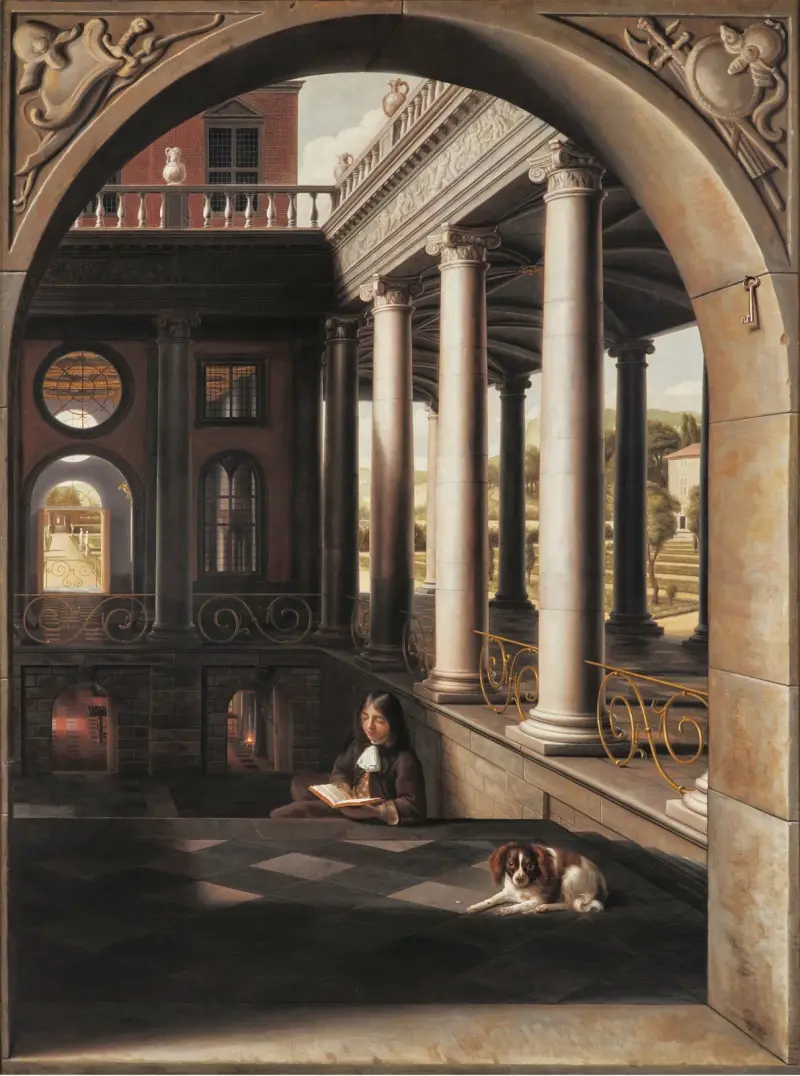 Ung man läsande i ett renässanspalats av Samuel van Hoogstraten