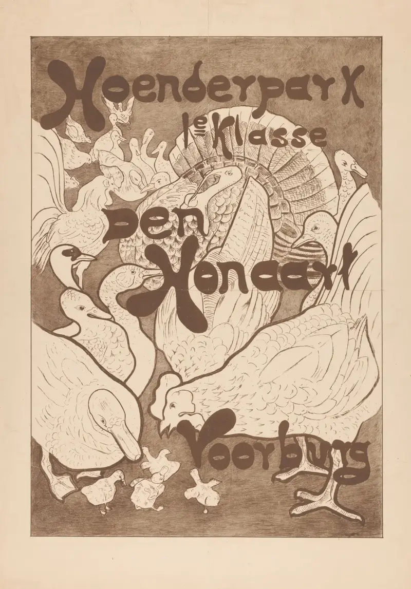 Affiche voor het Hoenderpark 1e klasse Den Honaart Voorburg av Theo van Hoytema