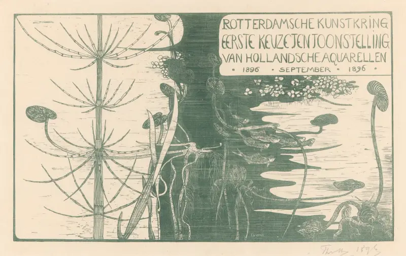 Katalogomslag med vattenväxter (1896 eller tidigare) av Theo van Hoytema