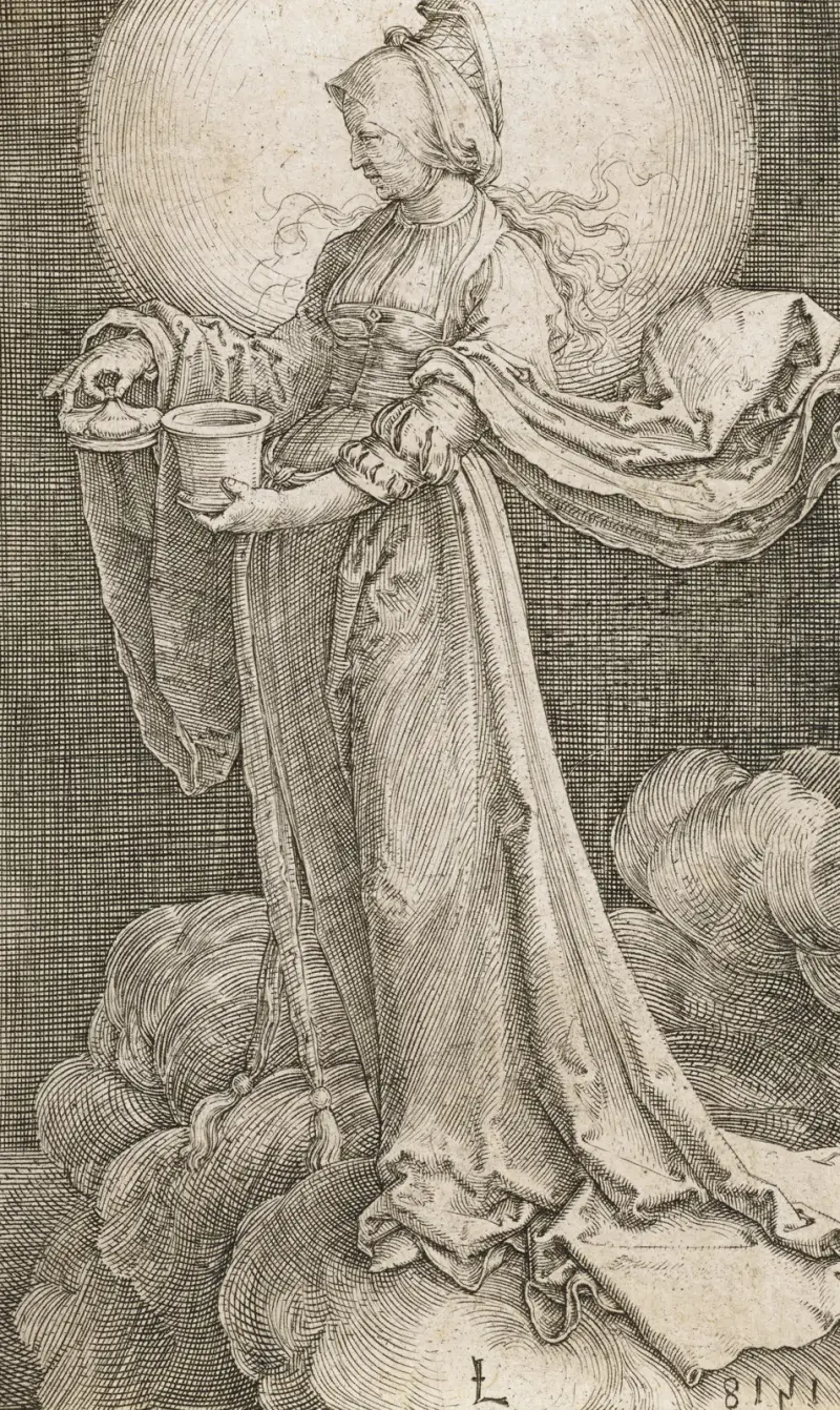 Maria Magdalena auf den Wolken av Lucas Van Leyden