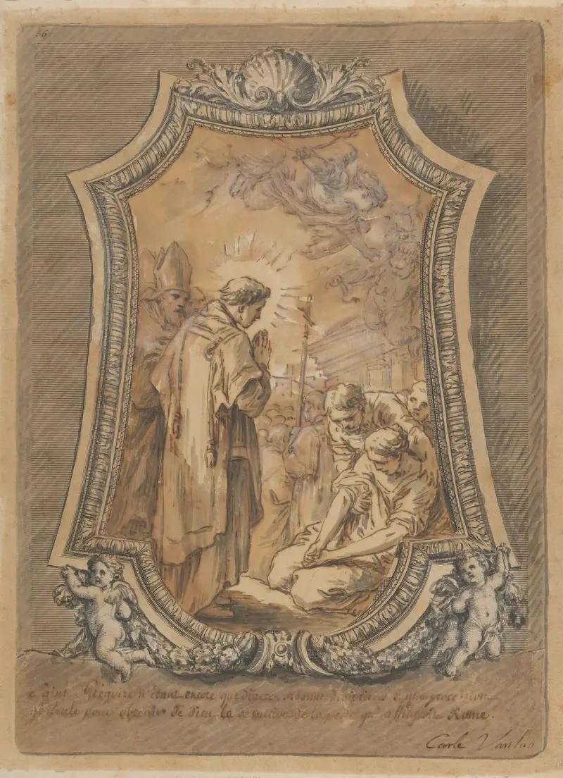 Saint Gregory as Deacon Directing Prayers and Processions for the Cessation of the Plague av Charles-André van Loo