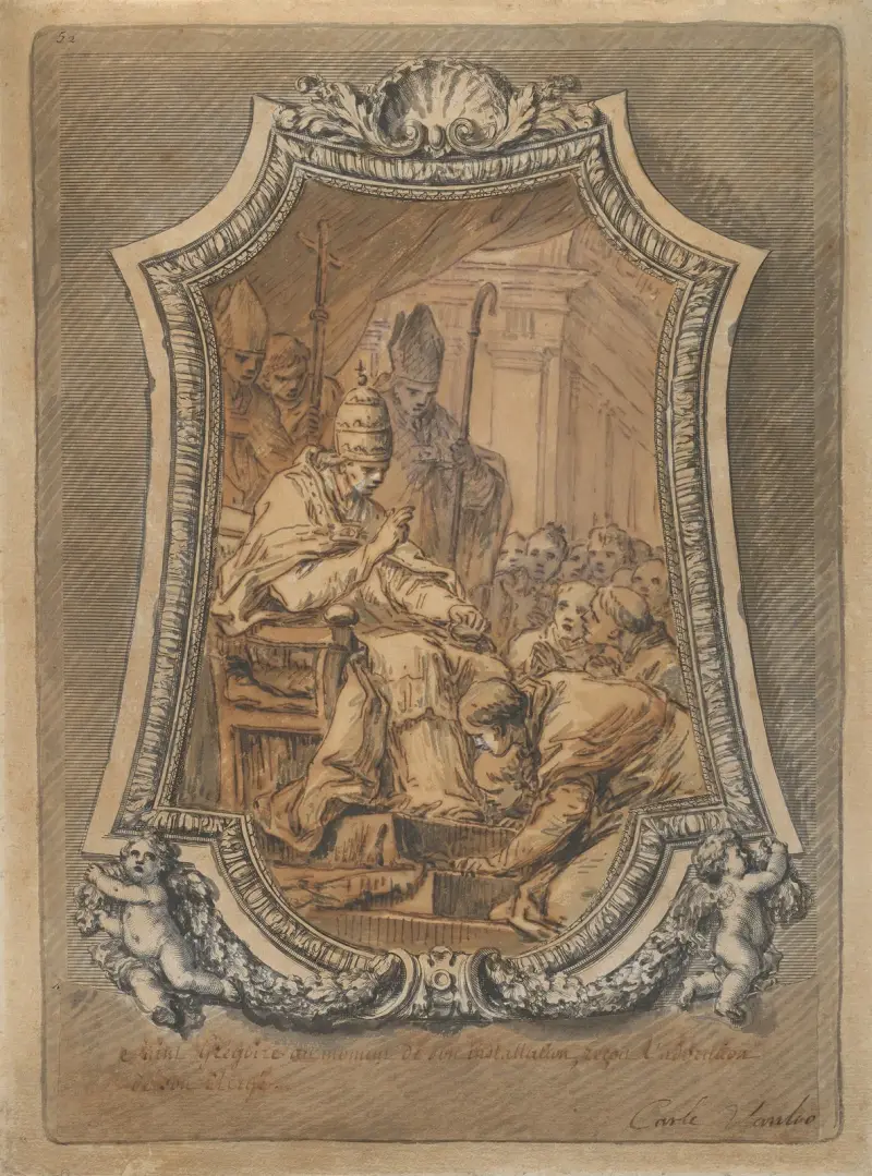 Roms prästerskap hyllar Sankt Gregorius efter hans investitur av Charles-André van Loo