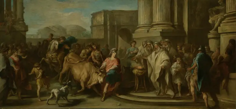 Theseus tämjer maratoniska tjuren av Charles-André van Loo