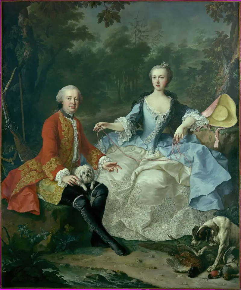 Greve Giacomo Durazzo som jägare med sin hustru (Ernestine Aloisia Ungnad von Weissenwolff) av Martin van Meytens