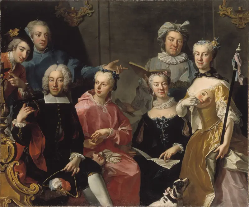 Ulrika Lovisa Tessin, Carl Gustaf Tessin, Erik Sparre, Johan Gabriel Sack, Nils Bielke, Eva Bielke och Hedvig Elisabet Sack av Martin van Meytens
