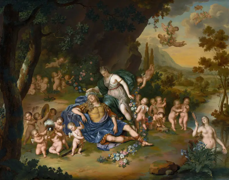 Armida Binding The Sleeping Rinaldo With Flowers av Willem Van Mieris
