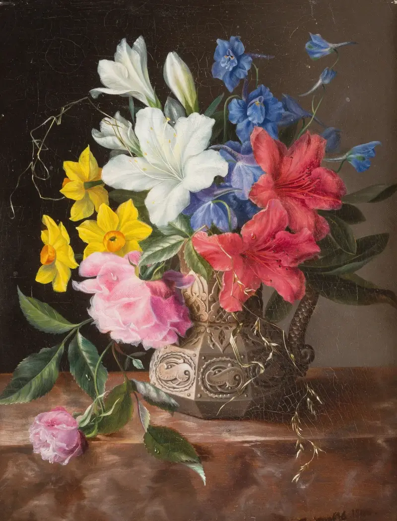 Flower still life av Georgius Jacobus Johannes van Os