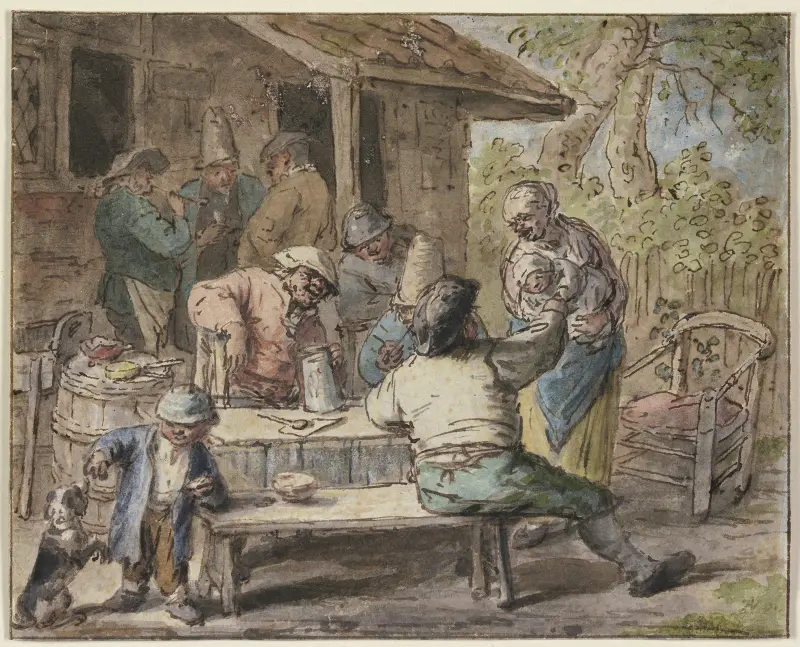 Sedláci s dětmi před domem, Adriaen van Ostade