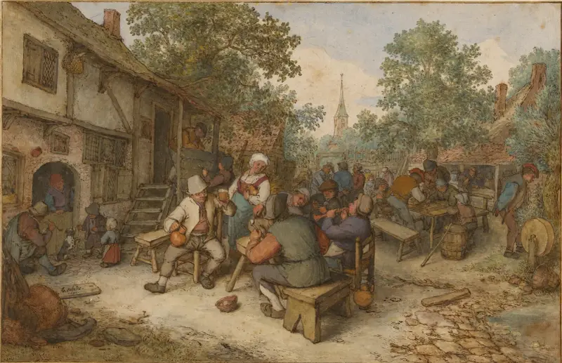 Bondfest på en stadsgata av Adriaen van Ostade