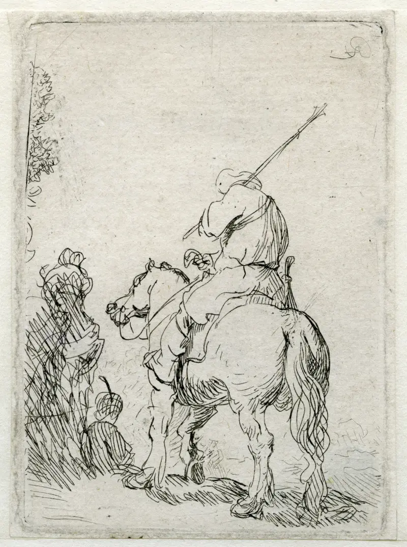 Turbanprydd soldat till häst av Rembrandt van Rijn