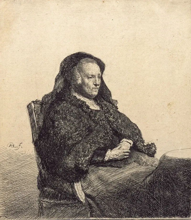 An Elderly Woman (Rembrandt’s mother, seated at a table) (c 1631) av Rembrandt van Rijn