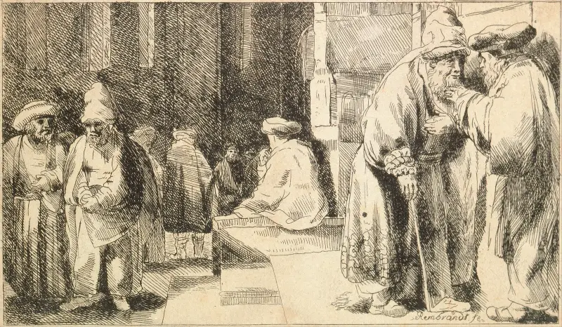Jews in the Synagogue av Rembrandt van Rijn