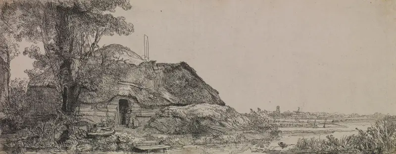 Landscape with a Cottage and a Large Tree av Rembrandt van Rijn