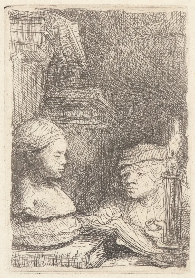 Mann, nach einem Gipsabguss zeichnend von Rembrandt van Rijn
