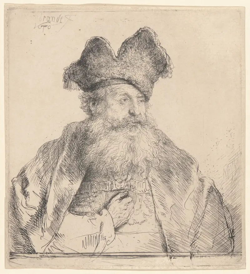 Alter Mann mit geteilter Fellkappe von Rembrandt van Rijn