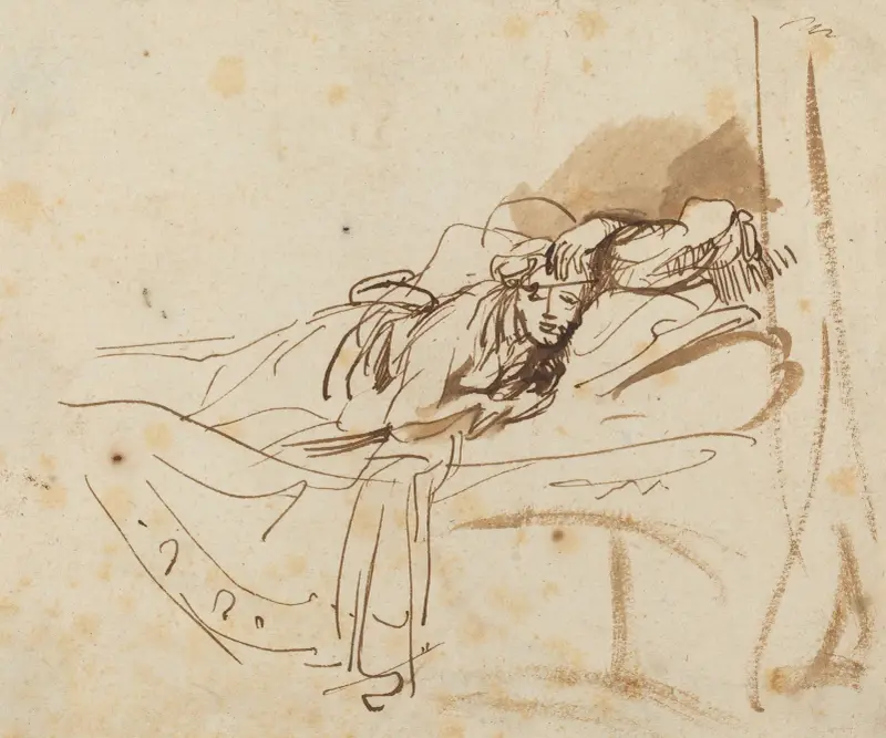 Saskia ležící v posteli, Rembrandt van Rijn