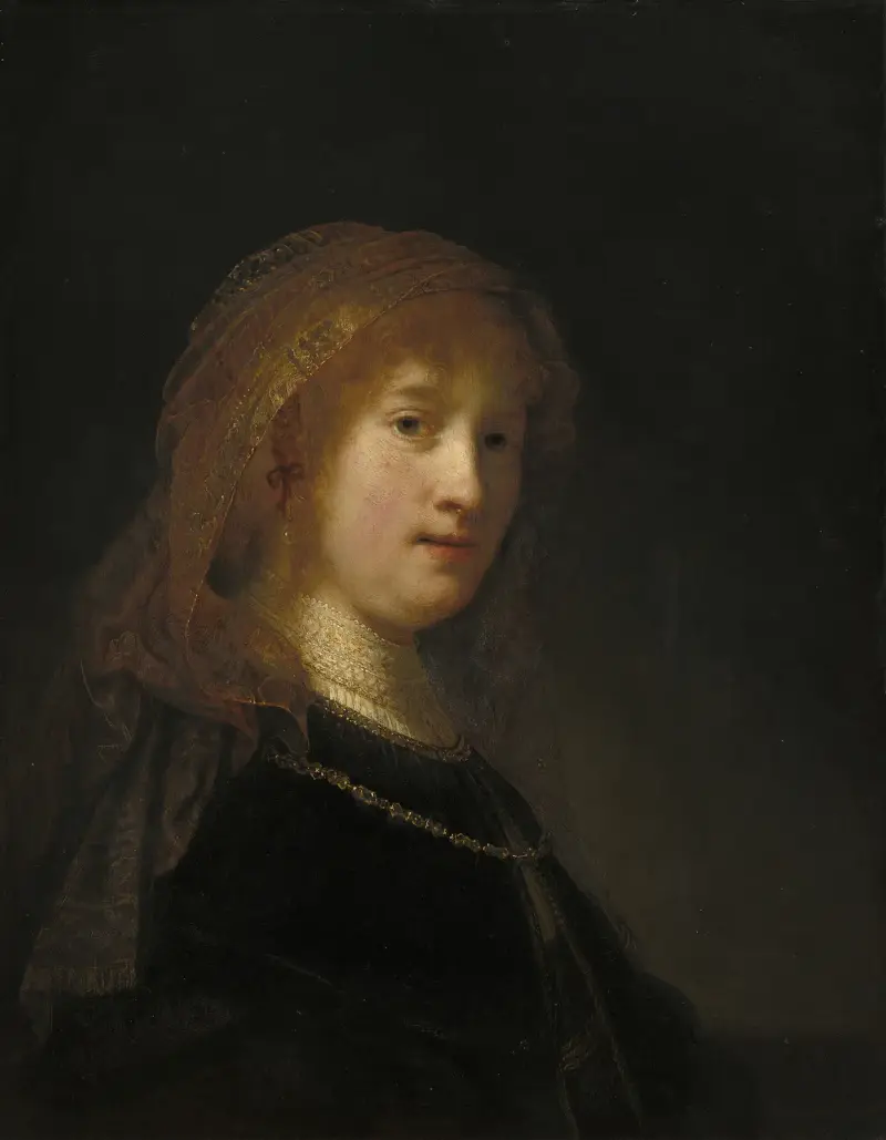 Saskia van Uylenburgh, konstnärens hustru (troligen påbörjad 1634-1635 och avslutad 1638-1640) av Rembrandt van Rijn