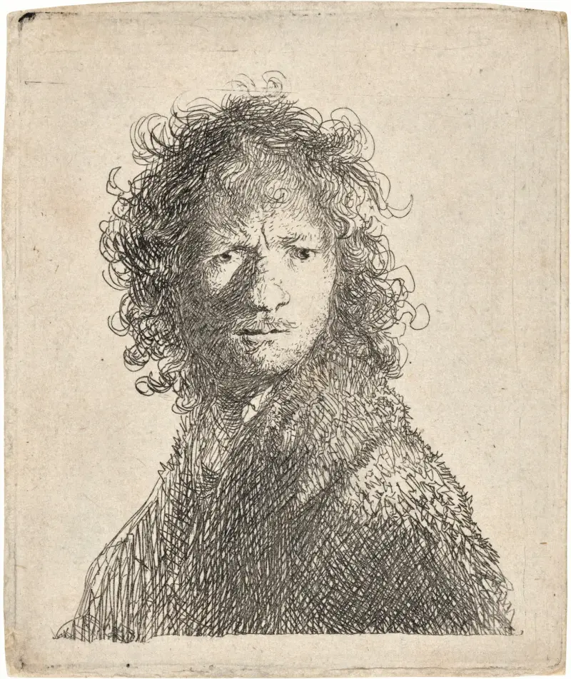 Self-Portrait, frowning: Bust av Rembrandt van Rijn